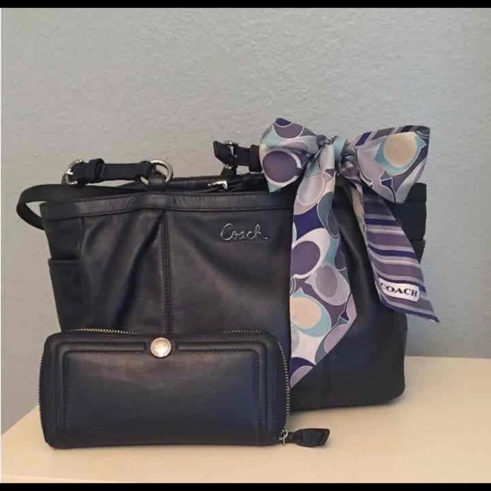 Coach Navy Blue Purse, Wallet, & Scarf